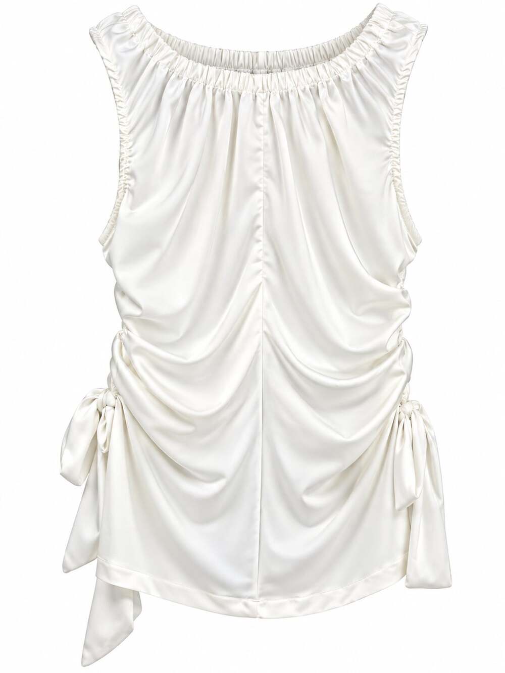 Do + Be White Blouse Size S Ruched Bow Sleeveless